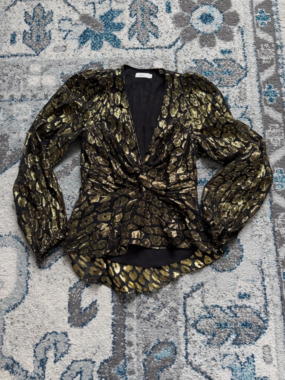 A.L.C. Gold and Black Twist-Front Blouse